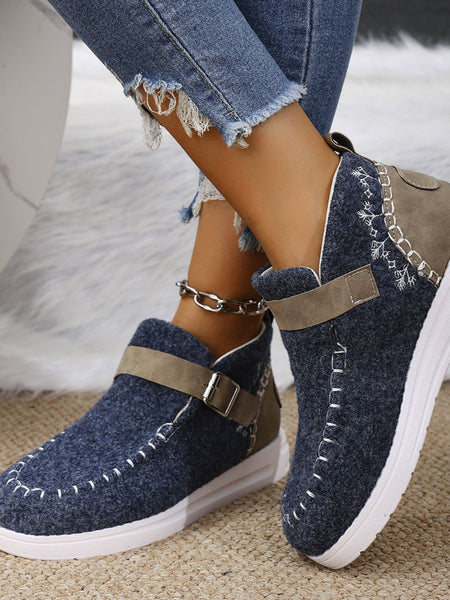 Contrast Round Toe Buckle Sneakers - 3 color options