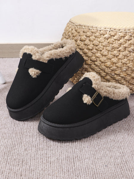 Thermal Fuzzy Buckle Platform Slippers - 3 color options