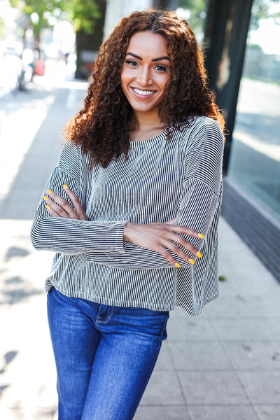 Hello Beautiful Black Rib Dolman Sweater Top