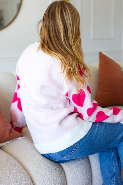 Be Mine Cream & Fuchsia Heart Oversized Sweater