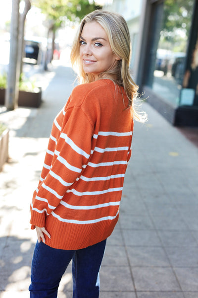 Stand Out Rust Striped Oversized Knit Sweater