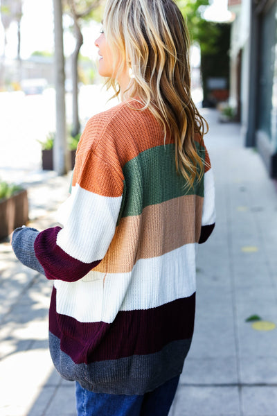 Put Together Plum & Olive Color Block Open Cardigan