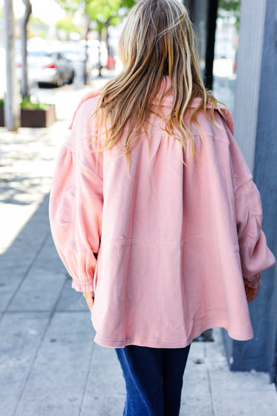 Beautiful You Blush Cinched Waist Zip Up Fleece Jacket