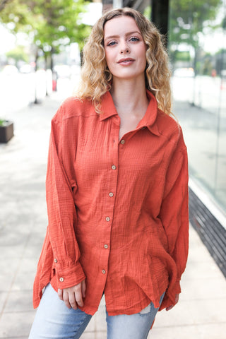 Everyday Rust Button Down Sharkbite Cotton Tunic Top