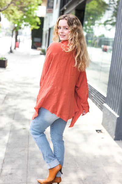 Everyday Rust Button Down Sharkbite Cotton Tunic Top