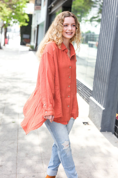 Everyday Rust Button Down Sharkbite Cotton Tunic Top