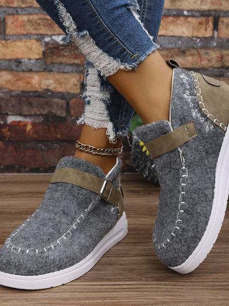 Contrast Round Toe Buckle Sneakers - 3 color options