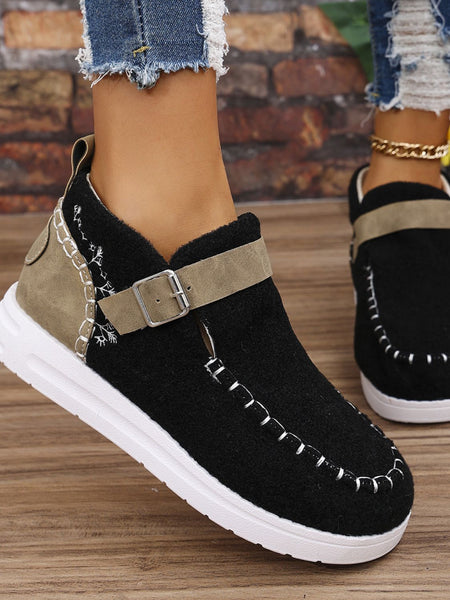 Contrast Round Toe Buckle Sneakers - 3 color options