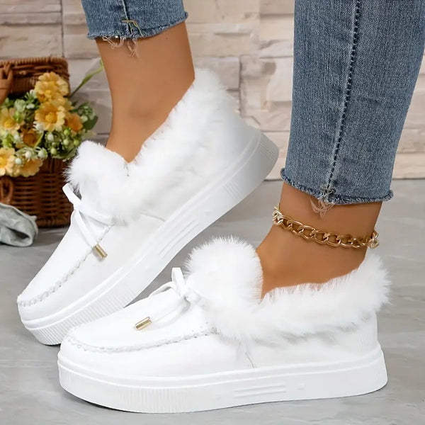 Bow Furry Round Toe Flat Slip-Ons - 9 color options!