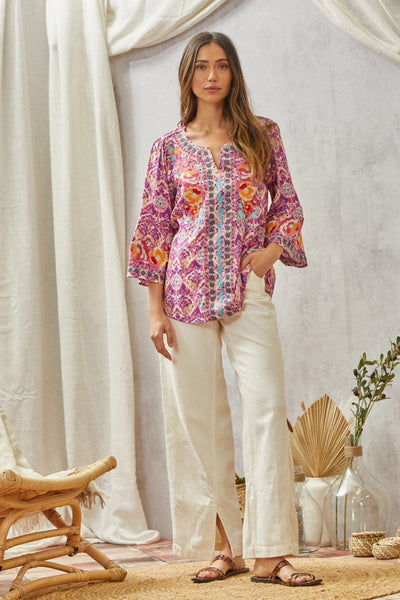 Print Embroidery Tunic Top