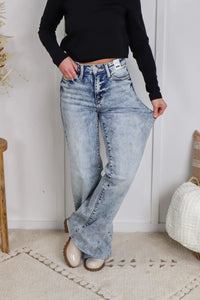 Dory High Waist Mineral Wash Raw Hem Wide Leg Jeans