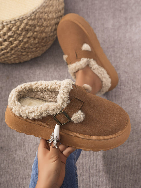 Thermal Fuzzy Buckle Platform Slippers - 3 color options