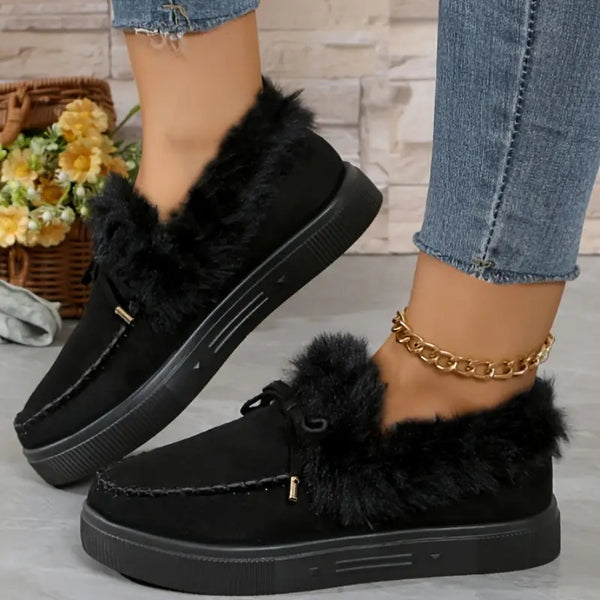 Bow Furry Round Toe Flat Slip-Ons - 9 color options!