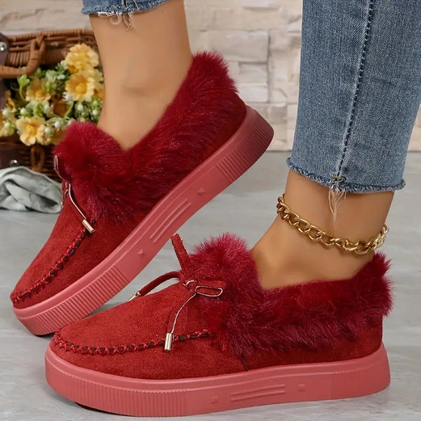 Bow Furry Round Toe Flat Slip-Ons - 9 color options!