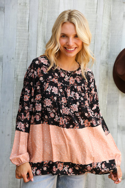 Field of Peach Blossoms Bubble Sleeve Blouse