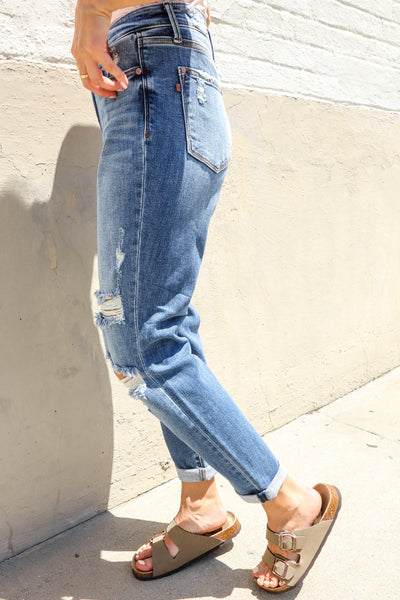 Judy Blue High-Rise Boyfriend Cuffed Hem Distressed Jeans