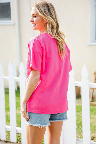 Hello Sunshine Pink/Yellow Embroidered French Terry Pullover