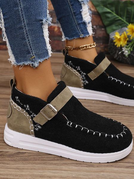 Contrast Round Toe Buckle Sneakers - 3 color options