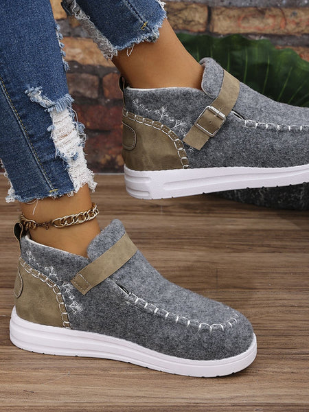 Contrast Round Toe Buckle Sneakers - 3 color options