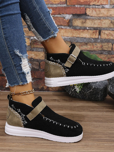 Contrast Round Toe Buckle Sneakers - 3 color options