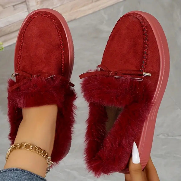 Bow Furry Round Toe Flat Slip-Ons - 9 color options!