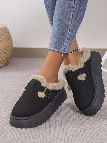 Thermal Fuzzy Buckle Platform Slippers - 3 color options