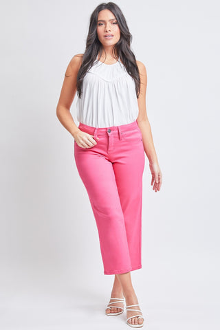 YMI Jeanswear Mid-Rise Hyperstretch Cropped Straight Pants - Fiery Coral