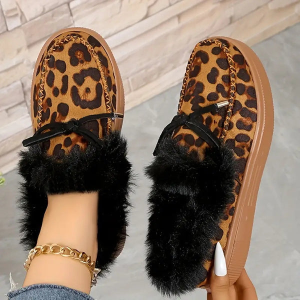 Bow Furry Round Toe Flat Slip-Ons - 9 color options!