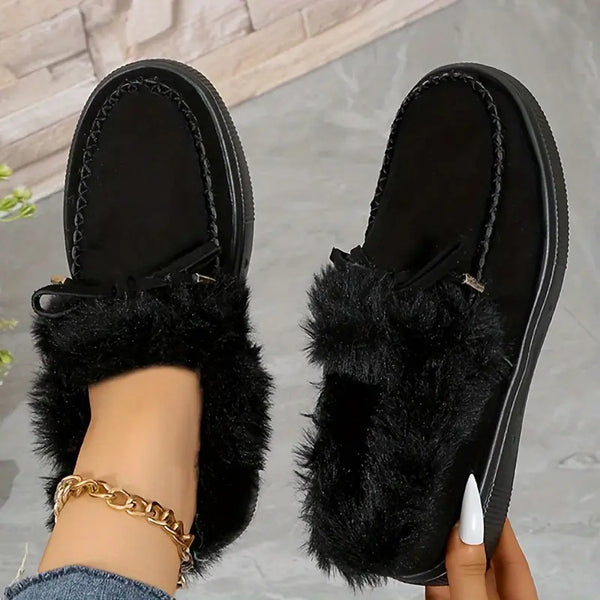 Bow Furry Round Toe Flat Slip-Ons - 9 color options!