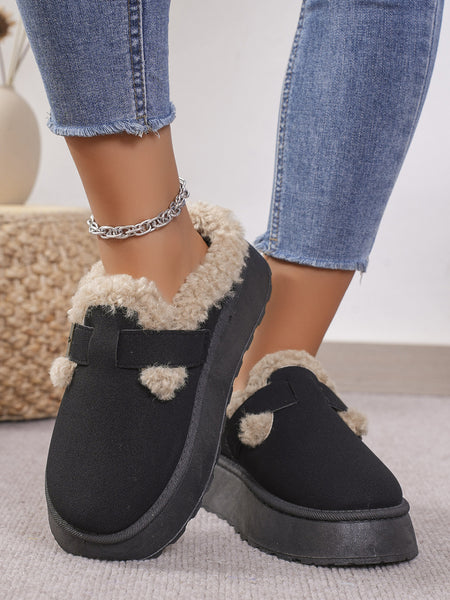 Thermal Fuzzy Buckle Platform Slippers - 3 color options