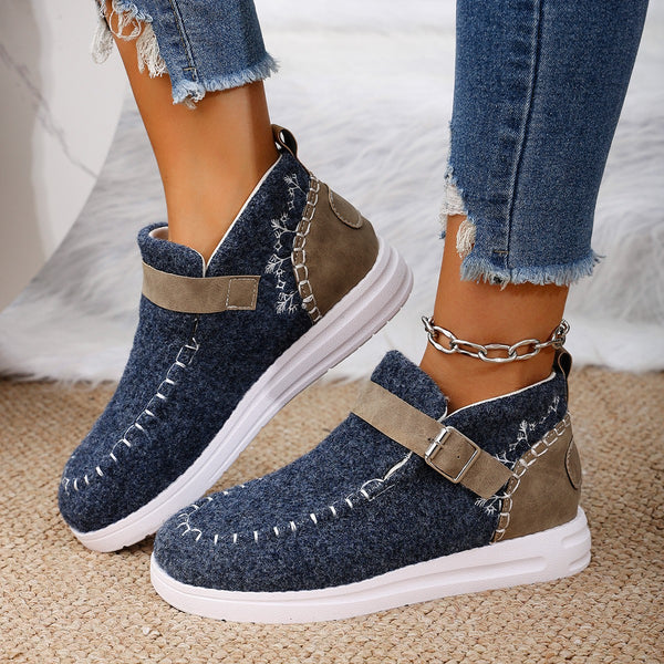 Contrast Round Toe Buckle Sneakers - 3 color options