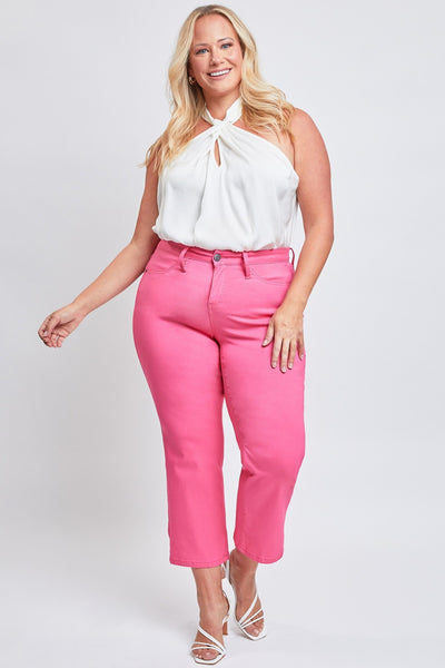 YMI Jeanswear Mid-Rise Hyperstretch Cropped Straight Pants - Fiery Coral