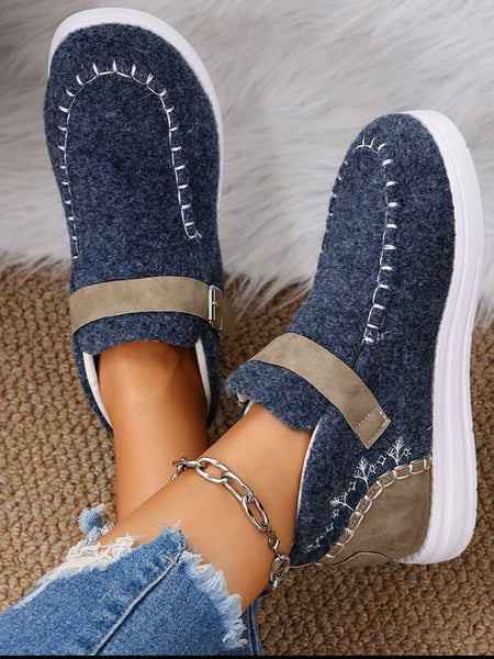 Contrast Round Toe Buckle Sneakers - 3 color options