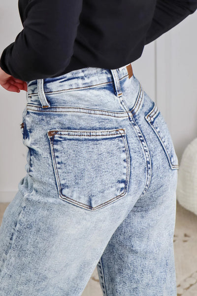 Dory High Waist Mineral Wash Raw Hem Wide Leg Jeans