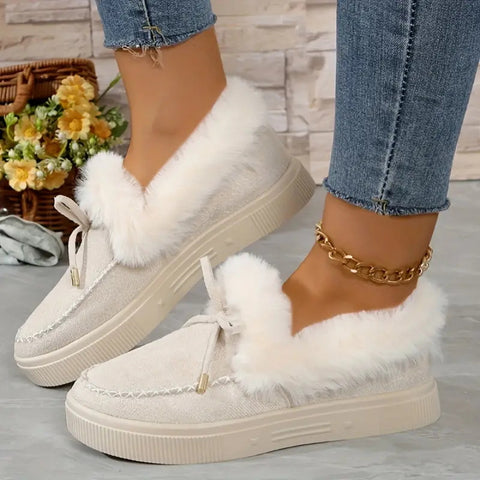 Bow Furry Round Toe Flat Slip-Ons - 9 color options!