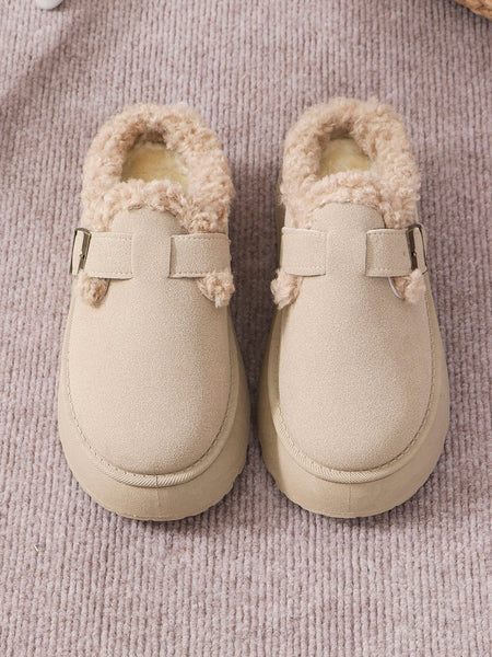 Thermal Fuzzy Buckle Platform Slippers - 3 color options