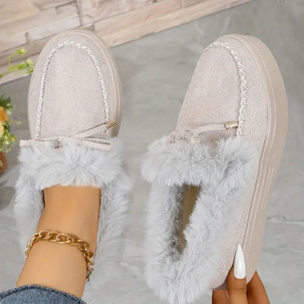 Bow Furry Round Toe Flat Slip-Ons - 9 color options!