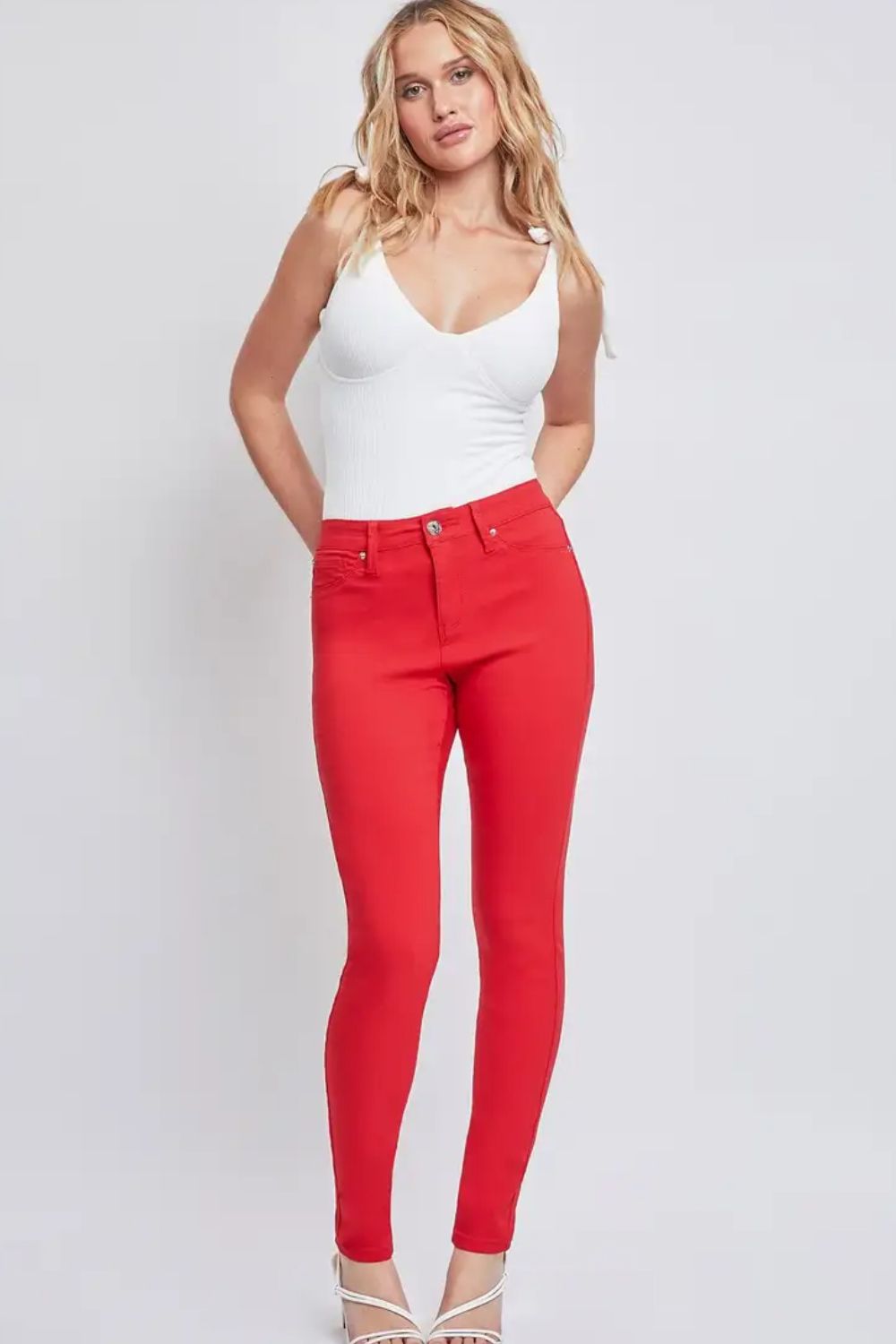 YMI Jeanswear Hyperstretch Mid-Rise Skinny Jeans - Ruby Red