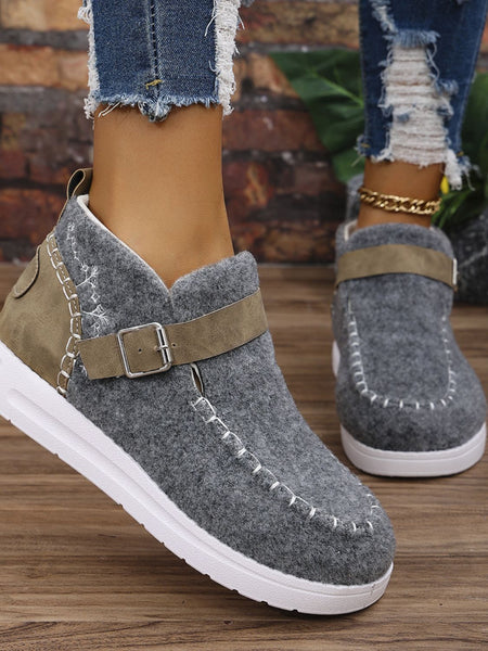 Contrast Round Toe Buckle Sneakers - 3 color options
