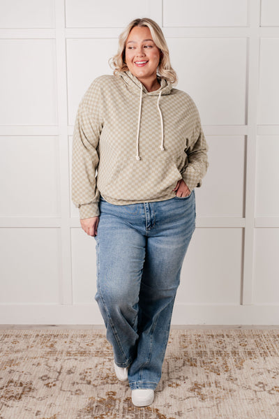 Ask Me Out Checkered Hoodie in SAGE