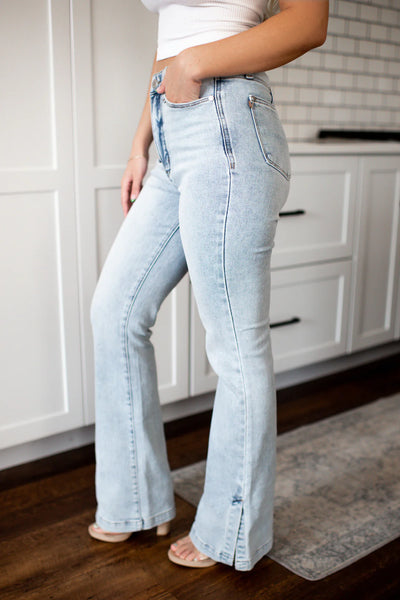 Judy Blue Tummy Control Vintage Wash Side Slit Slim Boot Jeans