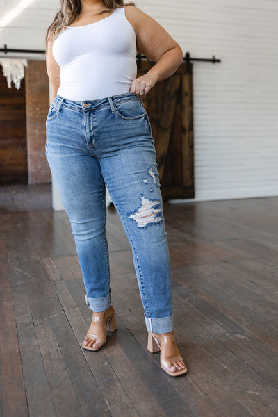 Elodie Mid Rise Distressed Boyfriend Jeans