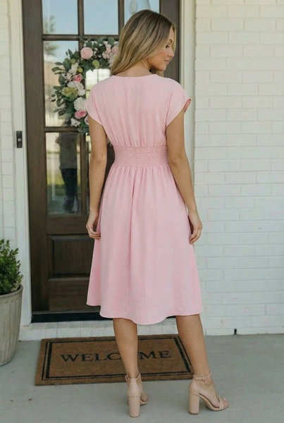 Pretty in Pink Flutter Sleeve Midi Dress