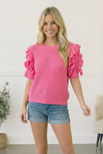 Flirty Flutter Sleeve Knit Top