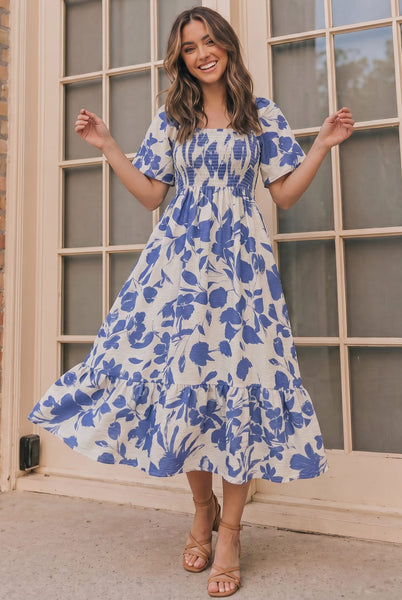 Blue Blooms & Sunshine Midi Dress