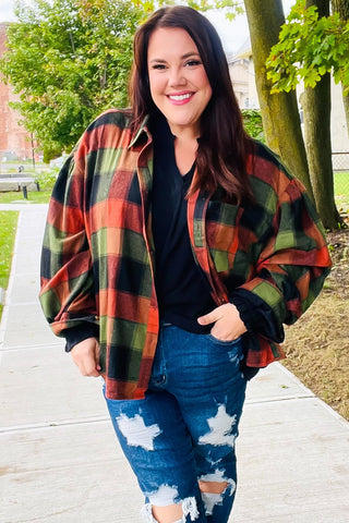 Rock'n Plaid Olive & Rust Button Down Oversized Shirt