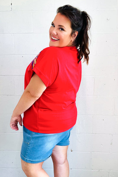 Light Me Up Red Sequin Firework Dolman Top