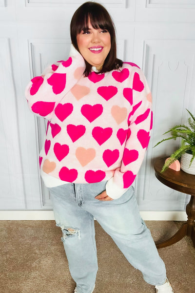 Be Mine Cream & Fuchsia Heart Oversized Sweater