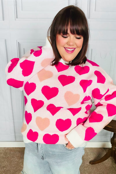 Be Mine Cream & Fuchsia Heart Oversized Sweater