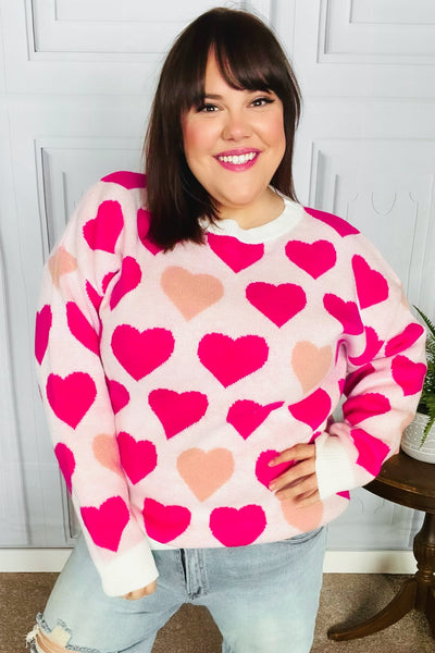 Be Mine Cream & Fuchsia Heart Oversized Sweater